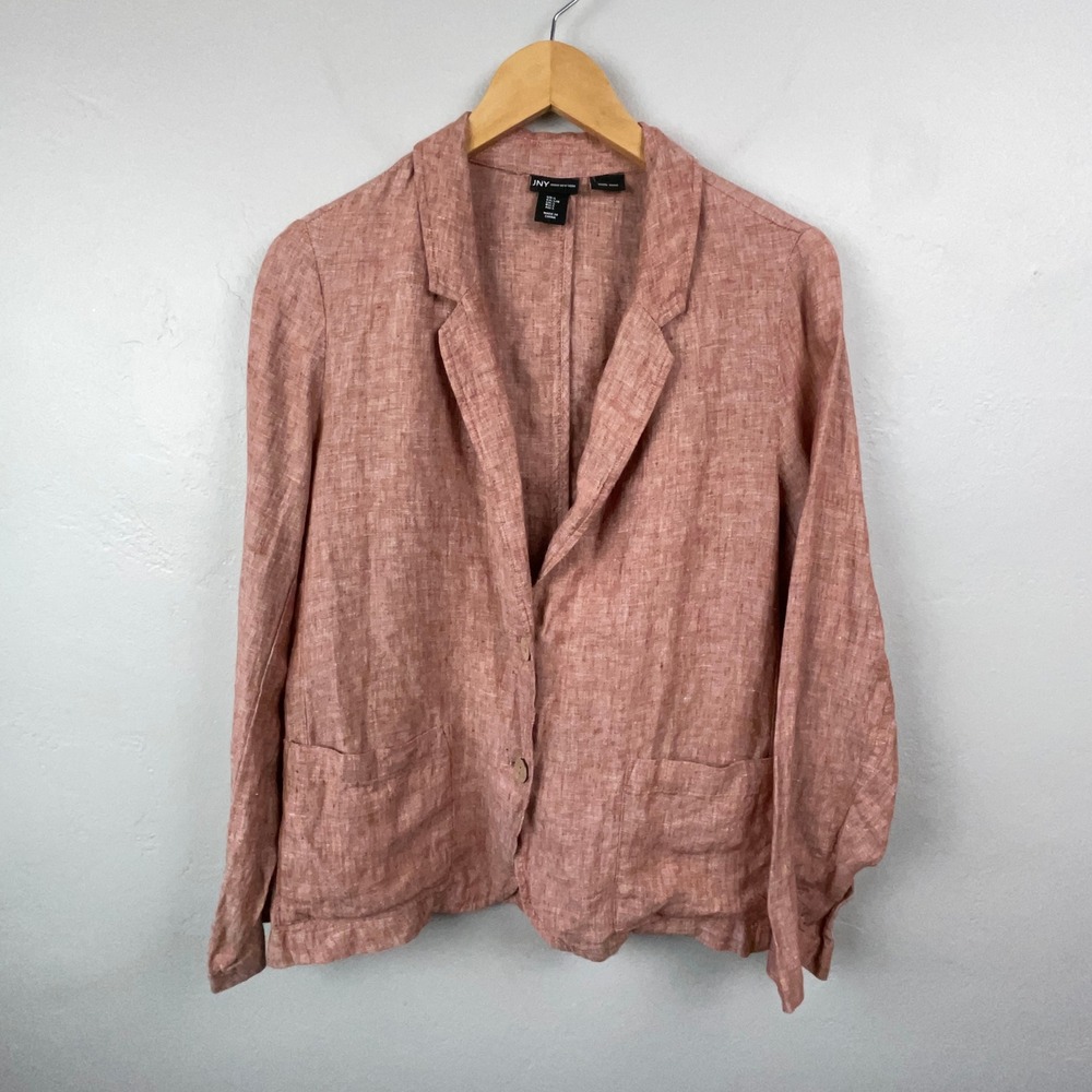 Jones New York 100% Linen Blazer Women L Unstructured Light Red Shirt Jacket